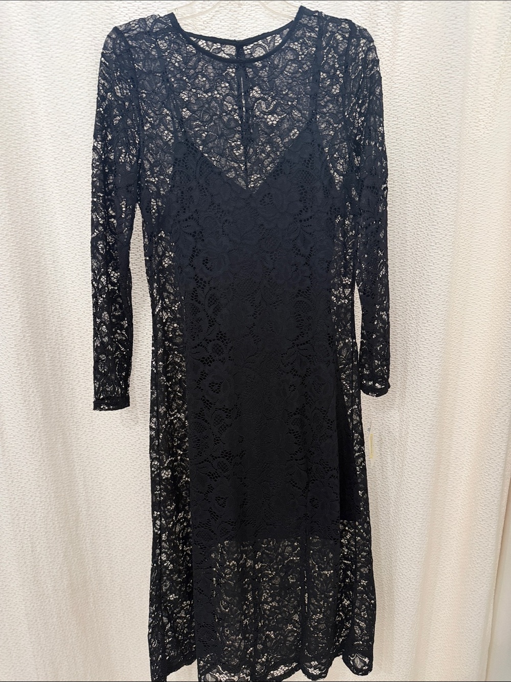 a new day Black Floral Lace Long-Sleeve Dress